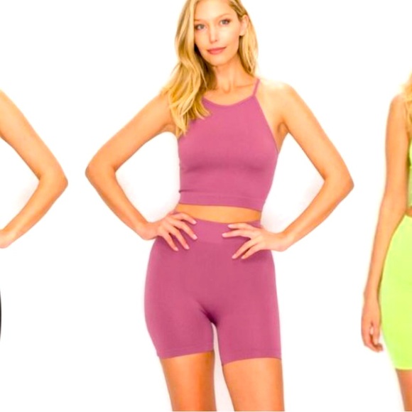 KIMBERLY RIBBED TANK TOP & BIKE SHORTS SET WOMEN COLOR PINK SIZE L - Picture 1 of 4